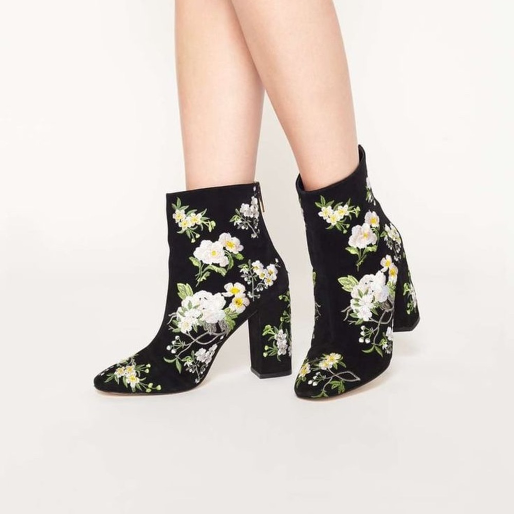 Embroidered Floral Ankle Boots